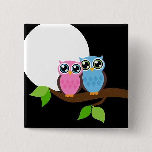 Sweet Romantic Owls Vierkante Button 5,1 Cm (Voorkant)