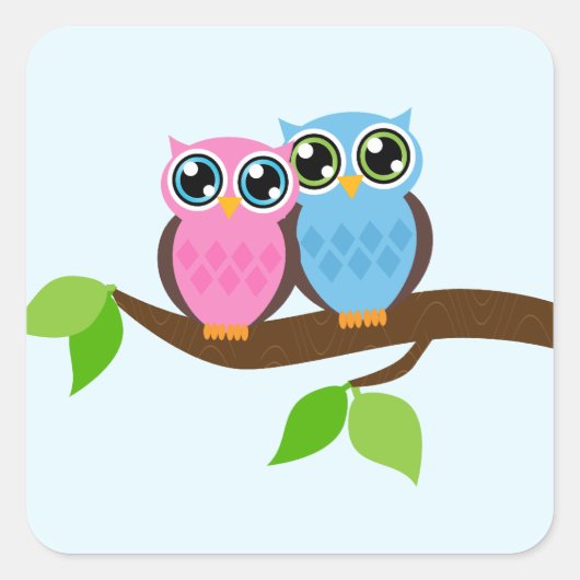 Sweet Romantic Owls Vierkante Sticker (Voorkant)