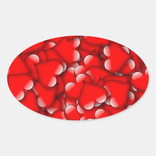 Sweet Romantic Valentijn Love Hearts Red Ovale Sticker (Voorkant)