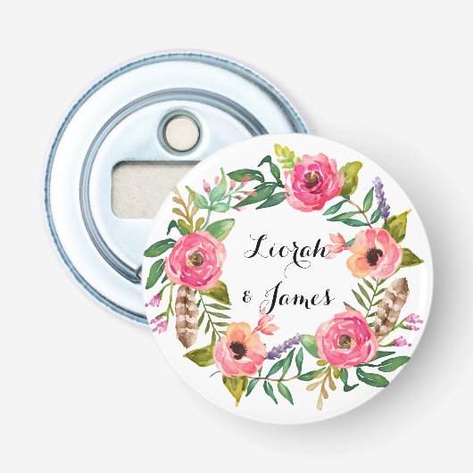 Sweet romantic waterverf bloemen button flesopener (Voorkant)