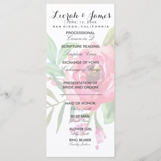 Sweet romantic waterverf bloemen programmakaart (Achterkant)