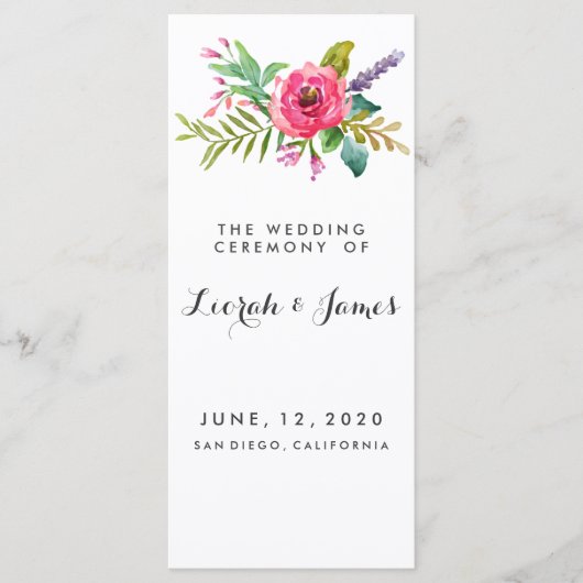 Sweet romantic waterverf bloemen programmakaart (Voorkant)