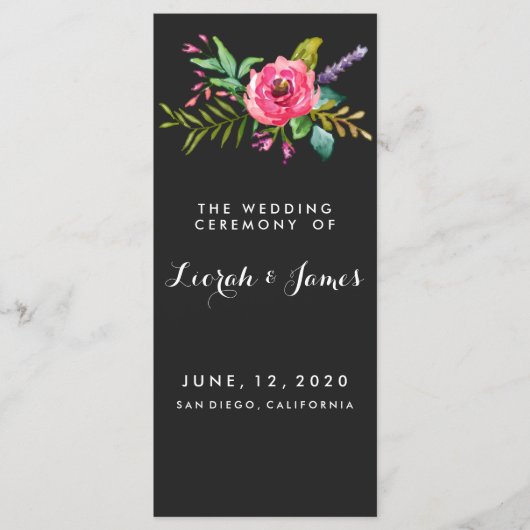 Sweet romantic waterverf bloemen programmakaart (Voorkant)