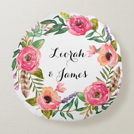 Sweet romantic waterverf flower rond kussen (Voorkant)