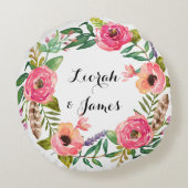 Sweet romantic waterverf flower rond kussen (Achterkant)