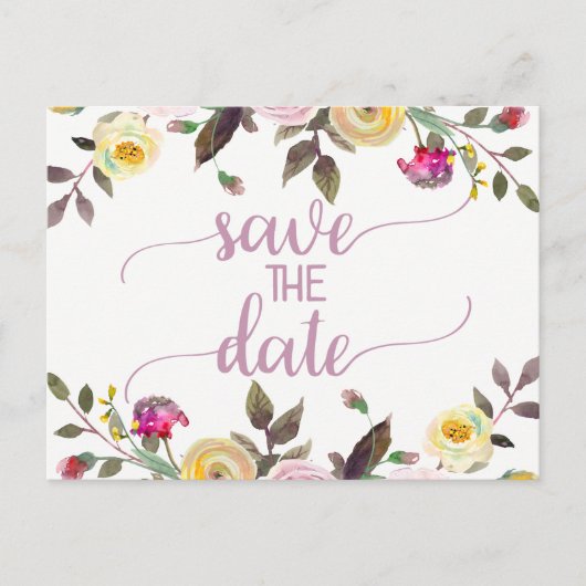 Sweet Roos Waterverf Bloemenbruiloft Save the Date Aankondigingskaart (Voorkant)