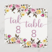 Sweet Roos Waterverf Floral Wedding Table Numbers Kaart (Voorkant / Achterkant)