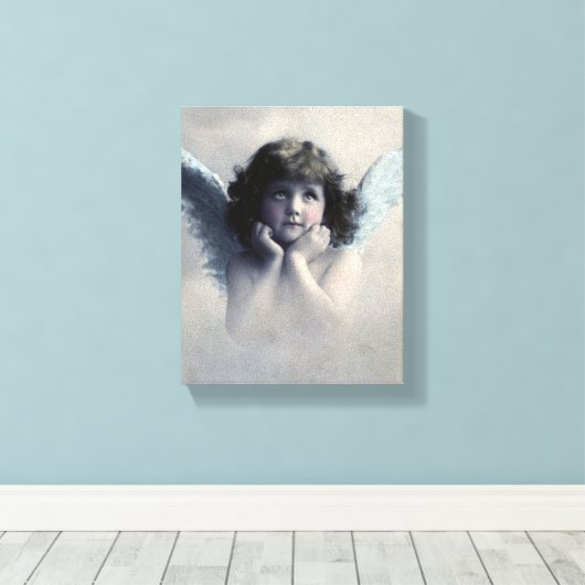 Sweet Rosy Cheeked Angel in Clouds Canvas Afdruk (Insitu (Houten vloer))