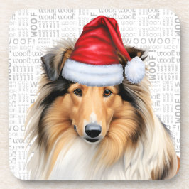 Sweet Rough Collie Dog Wof Word Art Holiday Bier Onderzetter