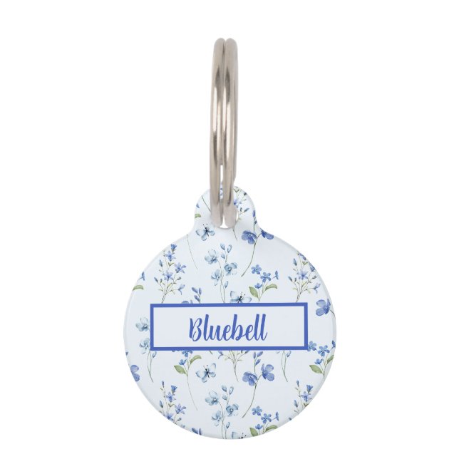 Sweet Royal Blue Ditzy Flowers op Bord Blue Huisdierpenning (Voorkant)