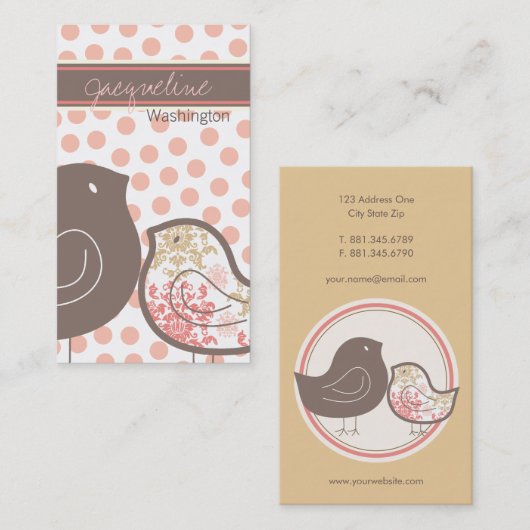 Sweet roze Damask Chicks Polka Dots Whimsical Visitekaartje (Voorkant / Achterkant)