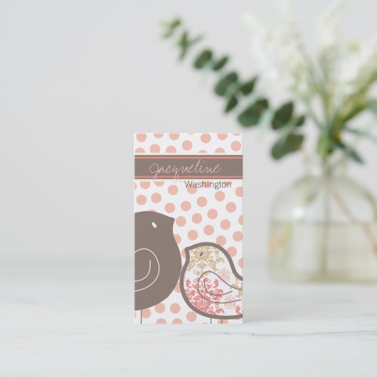 Sweet roze Damask Chicks Polka Dots Whimsical Visitekaartje (Staand voorkant)