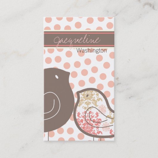 Sweet roze Damask Chicks Polka Dots Whimsical Visitekaartje (Voorkant)