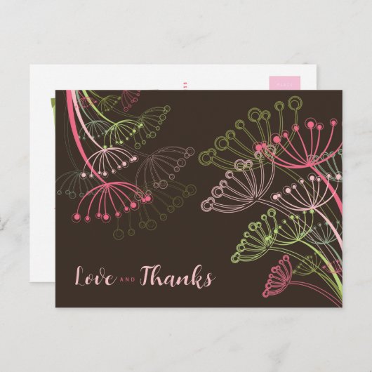 Sweet Roze Dandelions Flower Chic Love and Bedankt Briefkaart (Voorkant / Achterkant)
