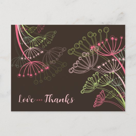 Sweet Roze Dandelions Flower Chic Love and Bedankt Briefkaart (Voorkant)