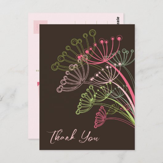 Sweet Roze Dandelions Flower Whimsical Bedankt Briefkaart (Voorkant / Achterkant)