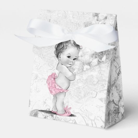 Sweet Roze en Grijs Baby shower Favor Boxes Bedankdoosjes (Voorkant Zijde)