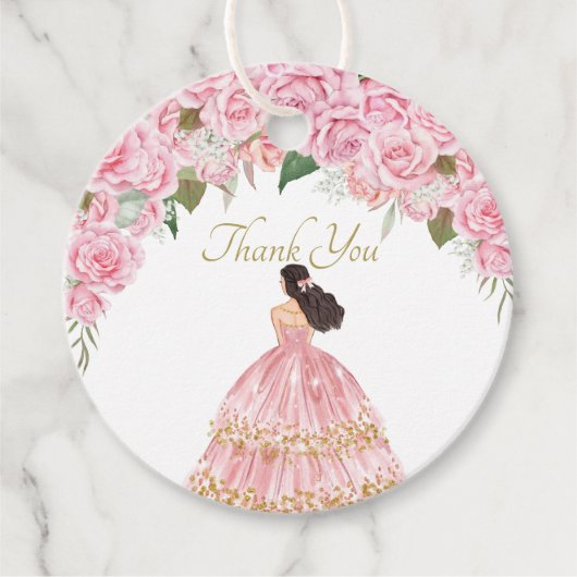 Sweet Roze Roses Floral Quinceanera Dank u wel Bedankjes Labels (Voorkant)