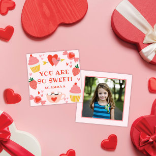 Sweet roze Snoep Valentijns Classroom Fotokaart Notitiekaartje