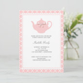 Sweet-roze theepot-Baby Sip en zie Tea Party Kaart (Staand voorkant)