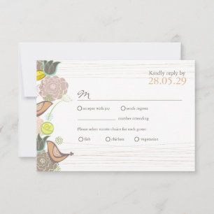 Sweet roze vogels Floral Garden Weddenschap RSVP-k RSVP Kaartje