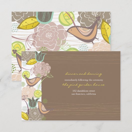 Sweet roze vogels Floral Garden Weddenschappen Rec Informatiekaartje (Voorkant / Achterkant)