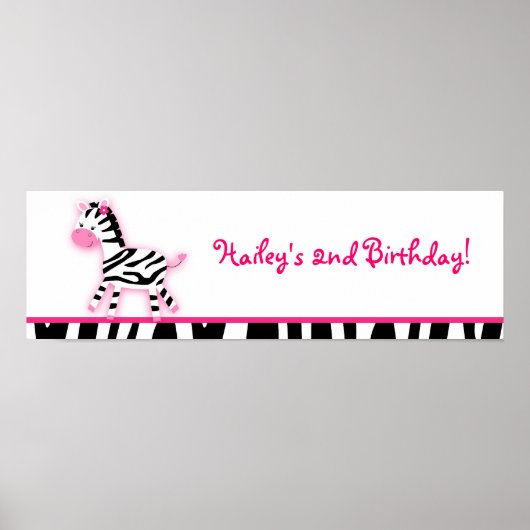 Sweet roze Zebra Baby shower Banner Sign Poster (Voorkant)