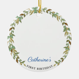 Sweet Rustic Botanical 1st Birthday Photo Keramisch Ornament