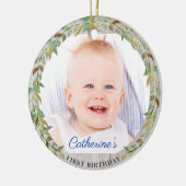 Sweet Rustic Botanical 1st Birthday Photo Keramisch Ornament (Links)