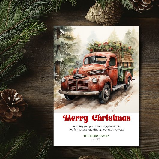 Sweet rustic Christmas scene red truck winter Feestdagenkaart