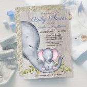 Sweet Rustic Elephant Blue Boy Baby shower Kaart