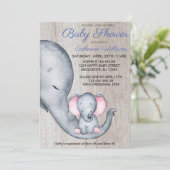 Sweet Rustic Elephant Blue Boy Baby shower Kaart (Staand voorkant)