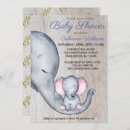 Sweet Rustic Elephant Blue Boy Baby shower Kaart