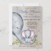Sweet Rustic Elephant Blue Boy Baby shower Kaart (Voorkant)