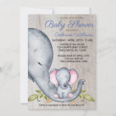 Sweet Rustic Elephant Blue Boy Baby shower nodigt  Kaart (Voorkant)