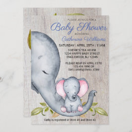 Sweet Rustic Elephant Blue Boy Baby shower nodigt  Kaart