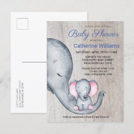 Sweet Rustic Elephant Blue Boy Baby shower nodigt  Uitnodiging Briefkaart
