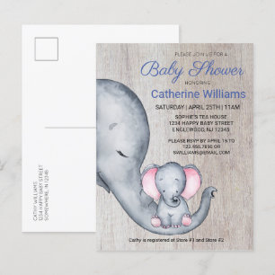 Sweet Rustic Elephant Blue Boy Baby shower nodigt  Uitnodiging Briefkaart