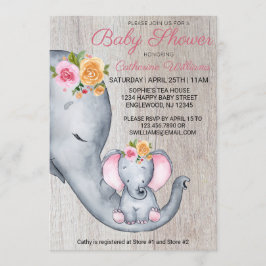 Sweet Rustic Elephant Pink Floral Girl Baby shower Kaart