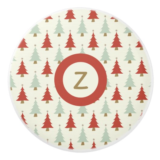 Sweet Rustic Red Green-kerstboom Keramische Knop (Voorkant)