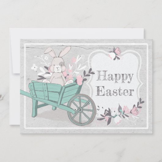 Sweet Rustic Wheelbarrow Bunny Photo Easter Feestdagenkaart (Voorkant)