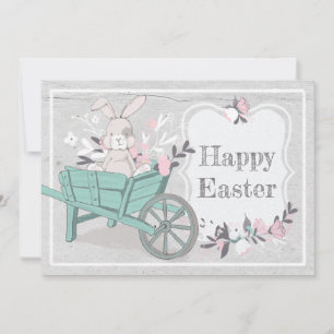 Sweet Rustic Wheelbarrow Bunny Photo Easter Feestdagenkaart