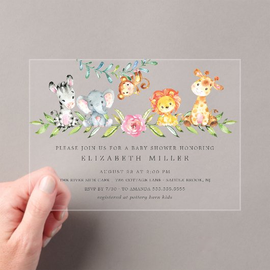 Sweet Safari Animals Baby shower Acryl Uitnodigingen (Insitu (Draagbaar))