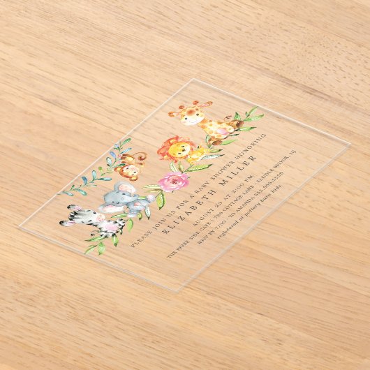 Sweet Safari Animals Baby shower Acryl Uitnodigingen (Laagn)
