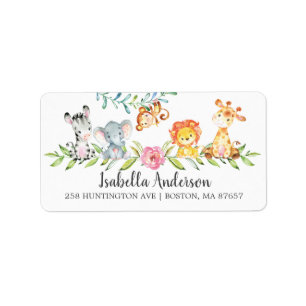 Sweet Safari Animals Baby shower Adres Etiket