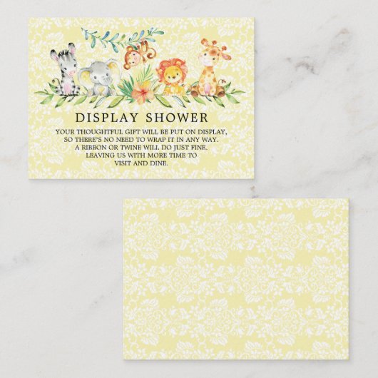 Sweet Safari Animals Baby shower Gift Display Informatiekaartje (Voorkant / Achterkant)