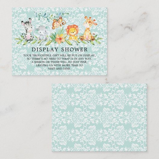 Sweet Safari Animals Baby shower Gift Display Informatiekaartje (Voorkant / Achterkant)