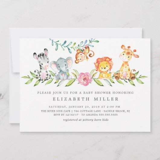Sweet Safari Animals Baby shower Kaart (Voorkant)