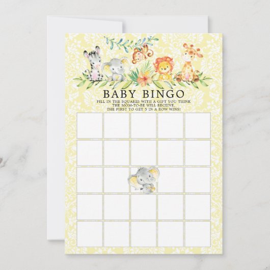 Sweet Safari Animals BINGO Baby shower Game Kaart (Voorkant)