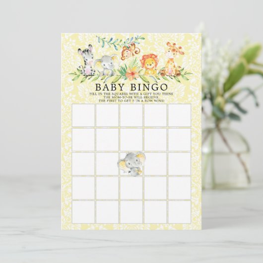 Sweet Safari Animals BINGO Baby shower Game Kaart (Staand voorkant)